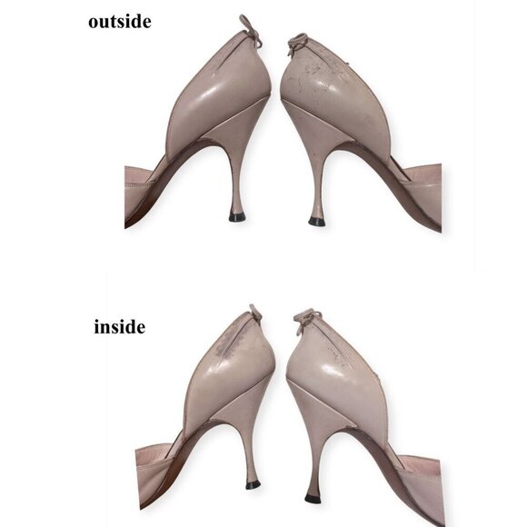 David Evins Pale Pink Leather Pumps Pointed Toe 1950s Bow Heel Cutout, 6M - Picture 14 of 16